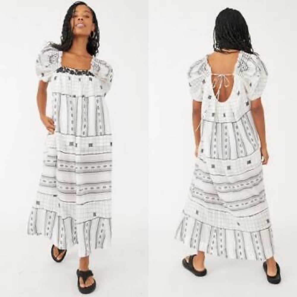 Free People White and Black Boho Maxi Dress sz M
